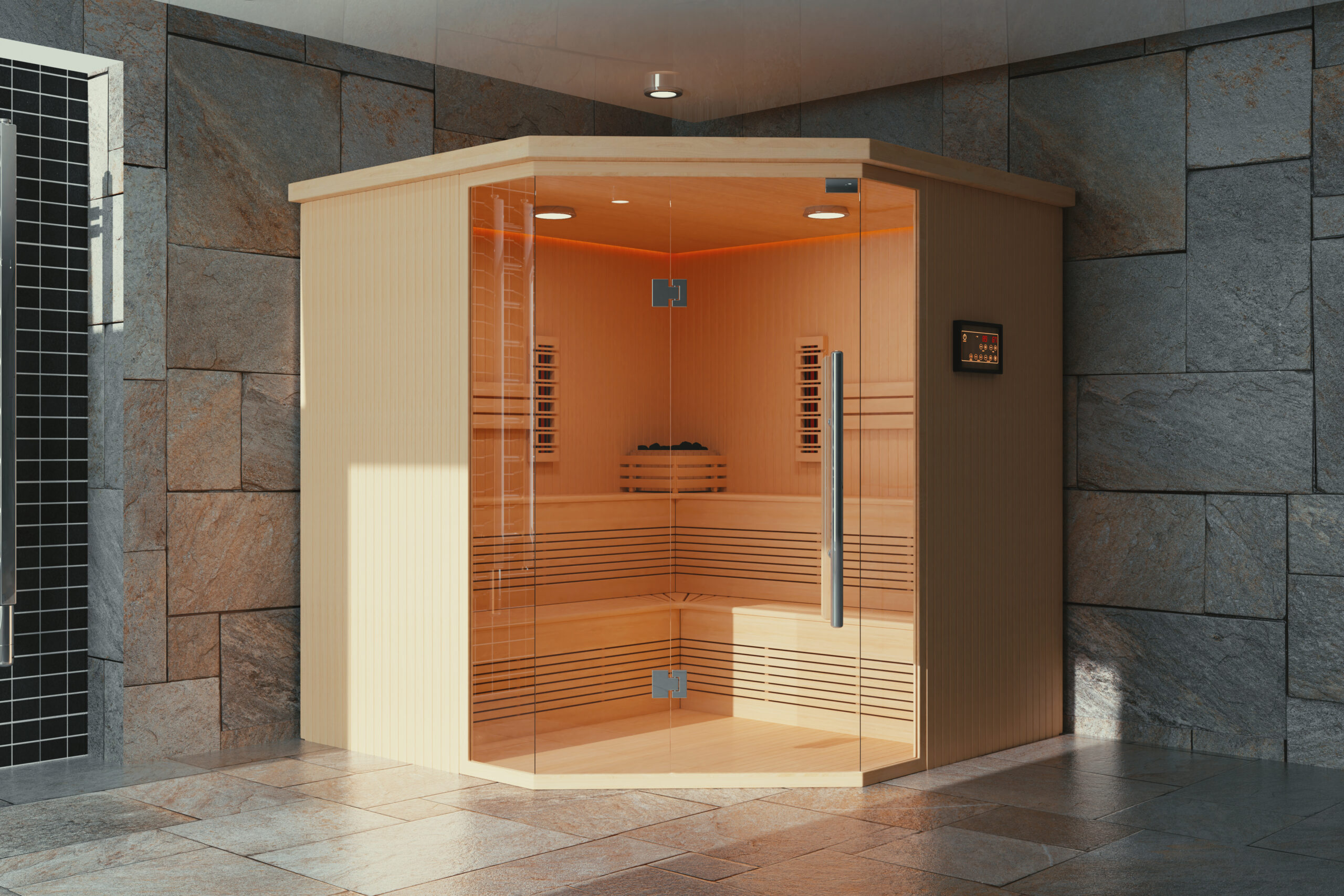 Classic,Wooden,Infrarered,Finnish,Sauna,Cabin,In,Bathroom,Interior,Extreme
